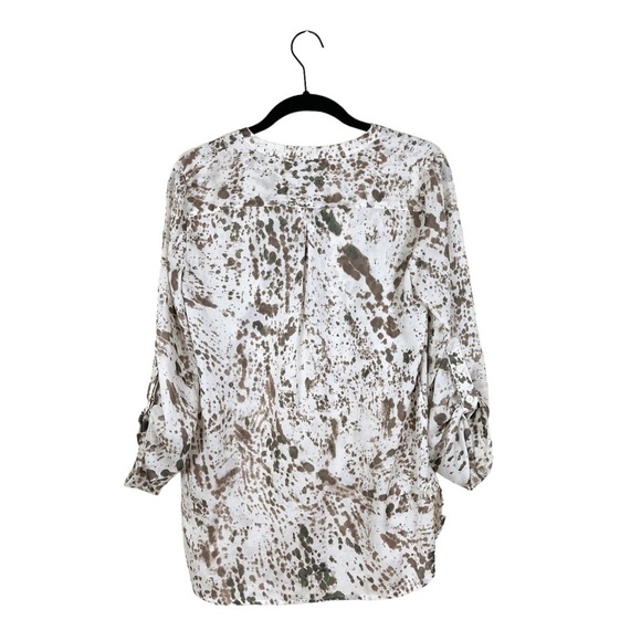 Loft Blouse Top Off White Brown Splatter Chiffon Button Up Casual Size XS - Picture 4 of 6